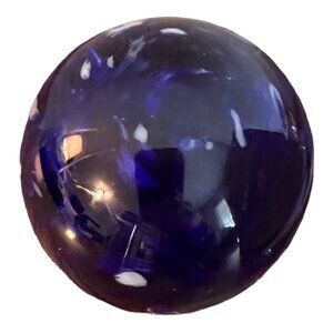 Monte DunLavy Cobalt Blue Art Glass Paperweight Encased Floral Design 3" Dia.